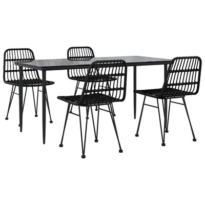 5 Piece Garden Dining Set Black Poly Rattan