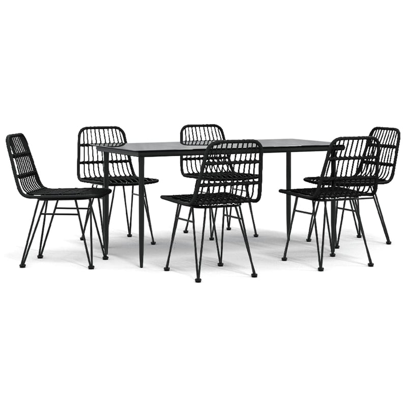 7 Piece Garden Dining Set Black Poly Rattan