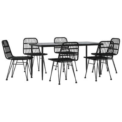 7 Piece Garden Dining Set Black Poly Rattan