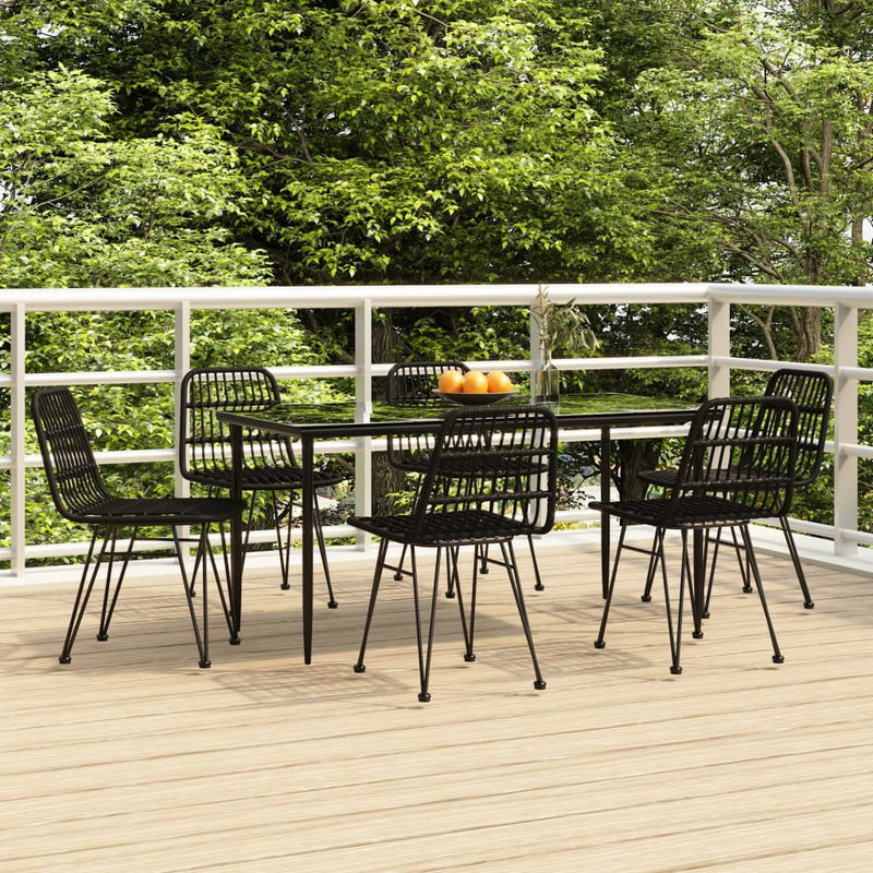 7 Piece Garden Dining Set Black Poly Rattan