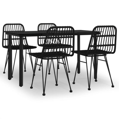 5 Piece Garden Dining Set Black Poly Rattan