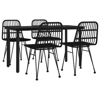 5 Piece Garden Dining Set Black Poly Rattan