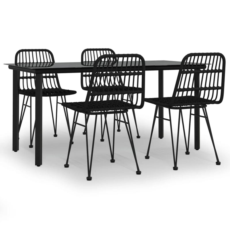 5 Piece Garden Dining Set Black Poly Rattan