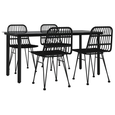 5 Piece Garden Dining Set Black Poly Rattan