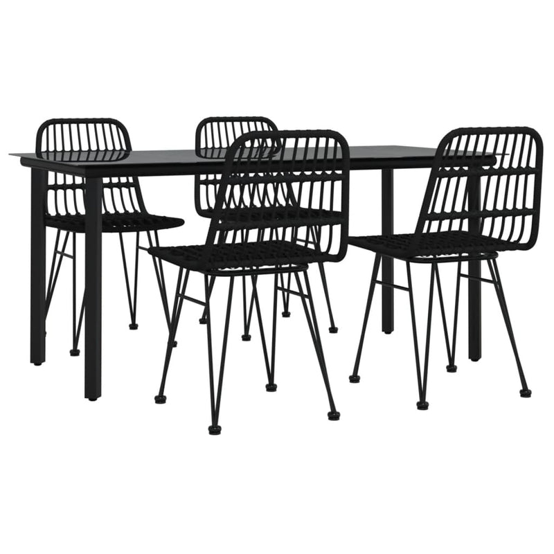 5 Piece Garden Dining Set Black Poly Rattan