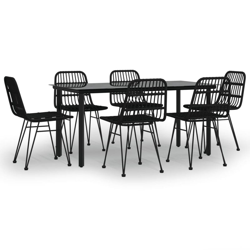 7 Piece Garden Dining Set Black Poly Rattan