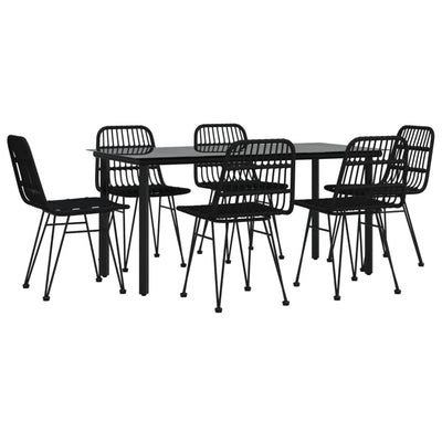 7 Piece Garden Dining Set Black Poly Rattan