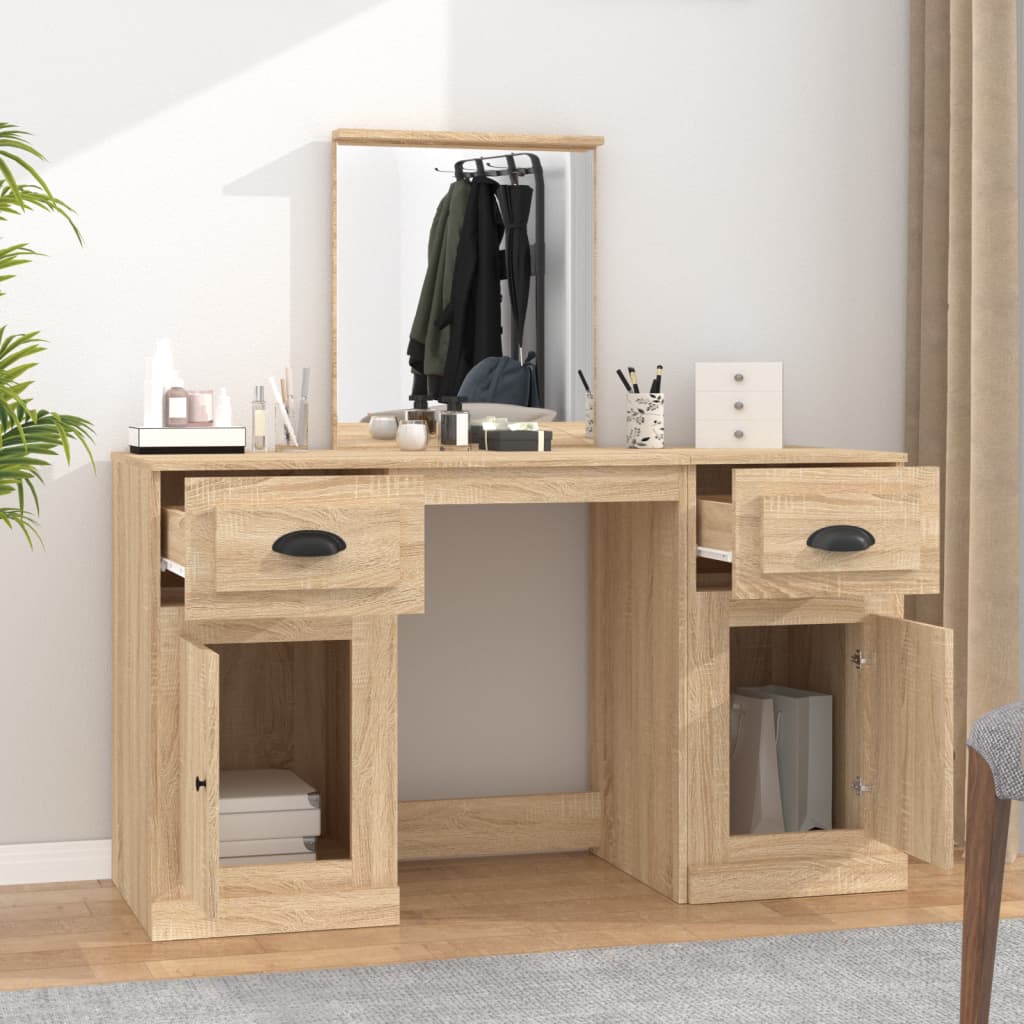 vidaXL Dressing Table with Mirror Sonoma Oak 130x50x132.5 cm 3