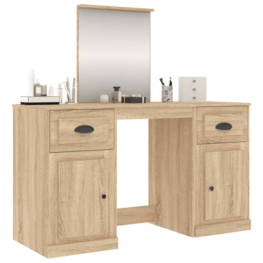 vidaXL Dressing Table with Mirror Sonoma Oak 130x50x132.5 cm 4