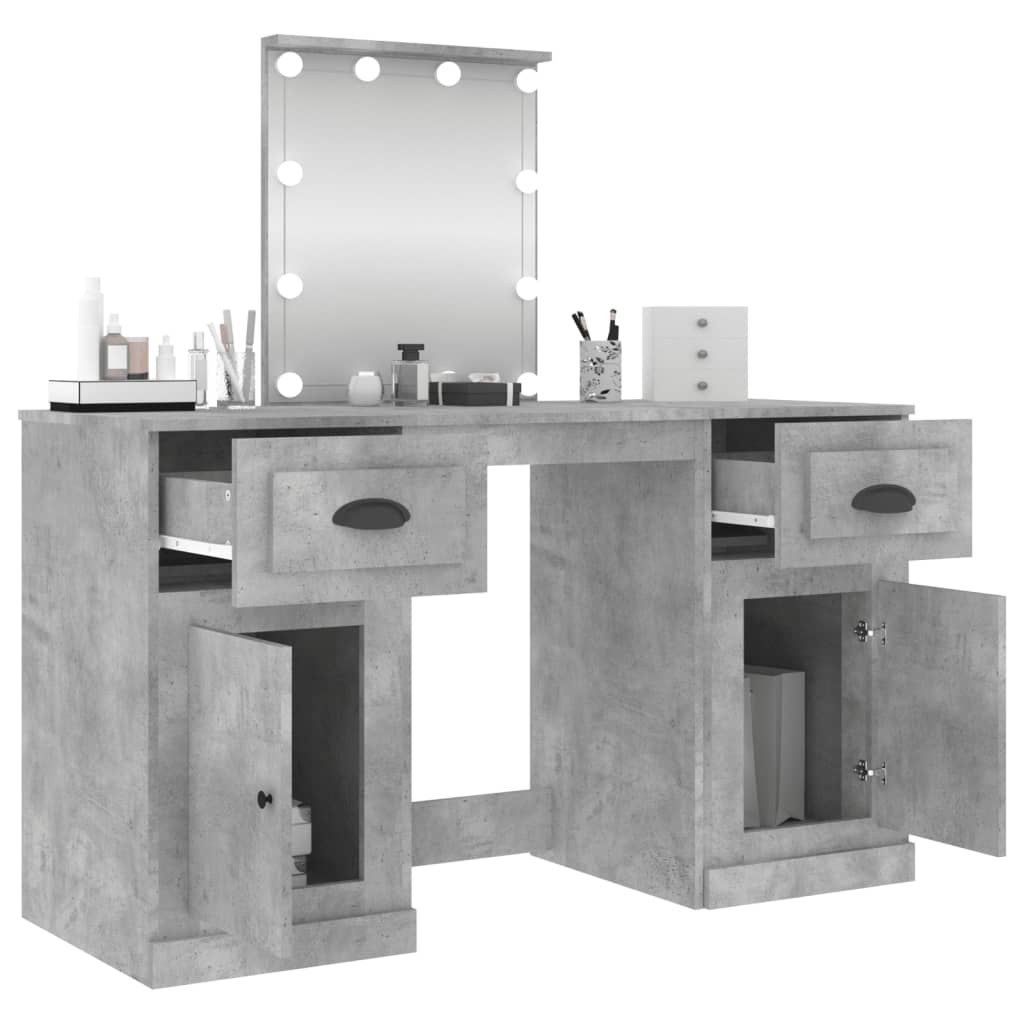 vidaXL Dressing Table with LED Concrete Grey 130x50x132.5 cm 5