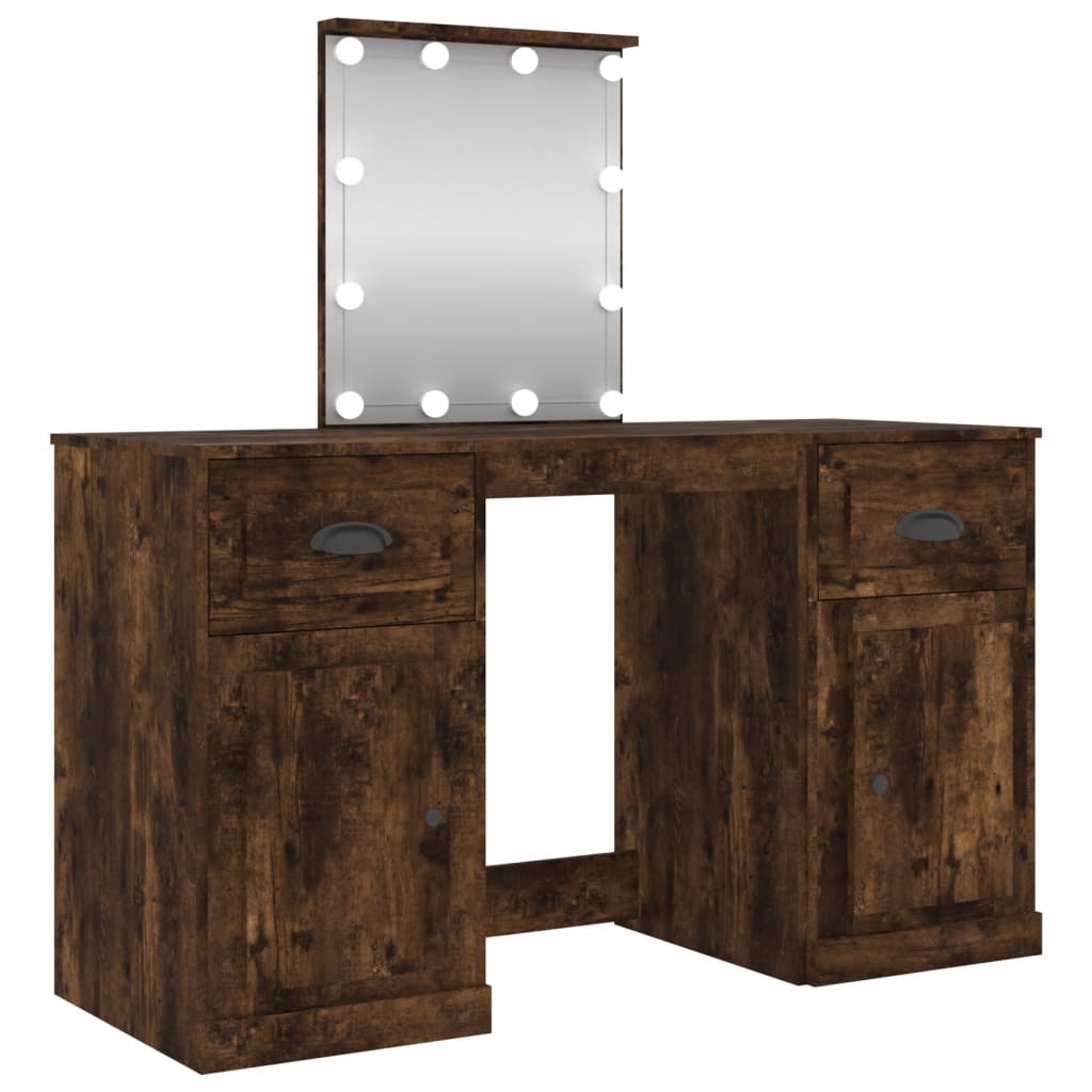 vidaXL Dressing Table with LED Smoked Oak 130x50x132.5 cm 2