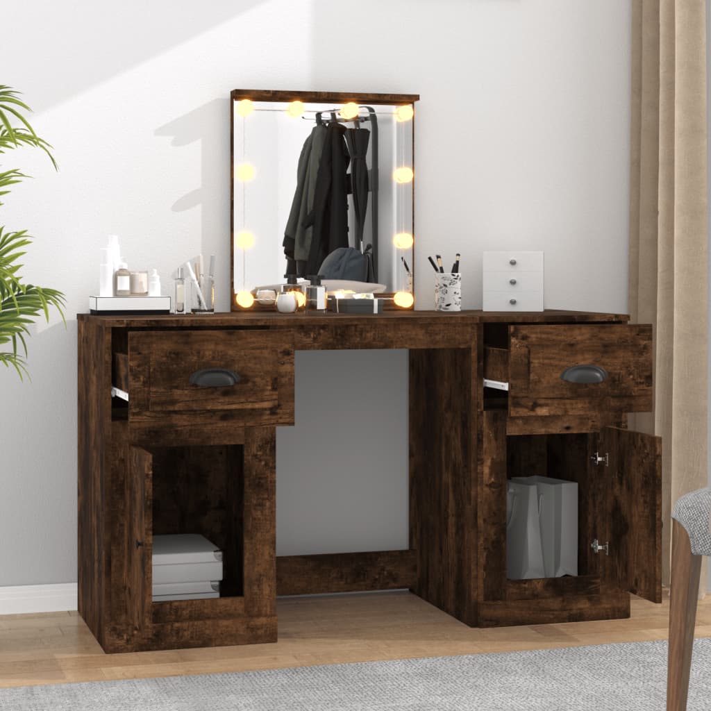 vidaXL Dressing Table with LED Smoked Oak 130x50x132.5 cm 3