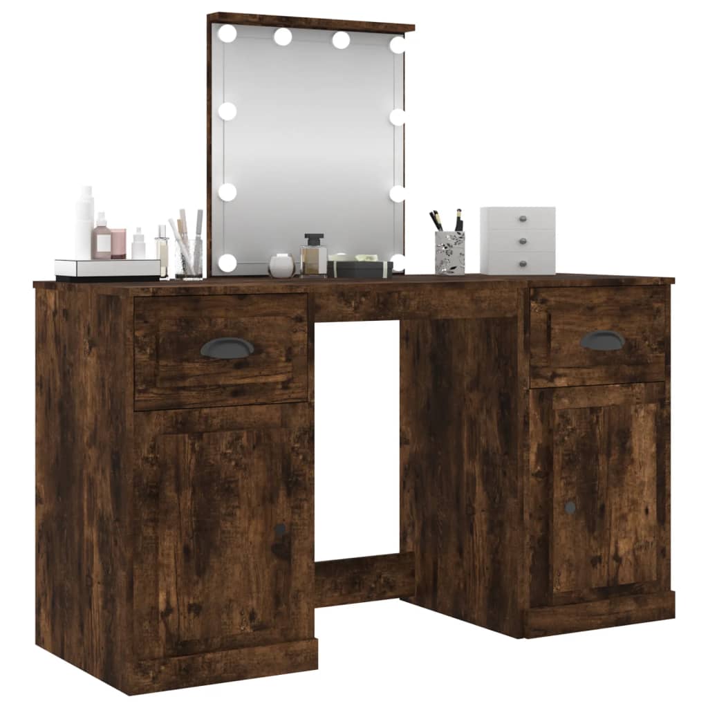 vidaXL Dressing Table with LED Smoked Oak 130x50x132.5 cm 4