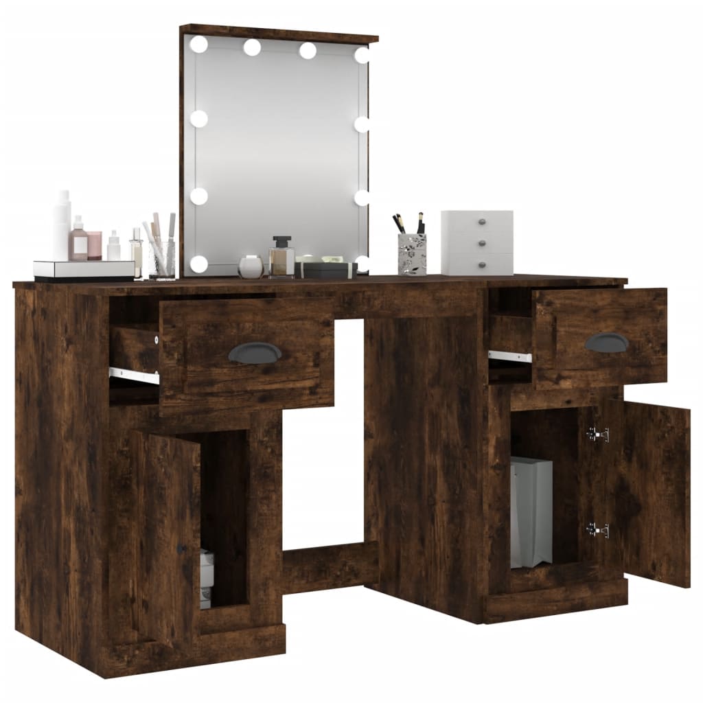 vidaXL Dressing Table with LED Smoked Oak 130x50x132.5 cm 5