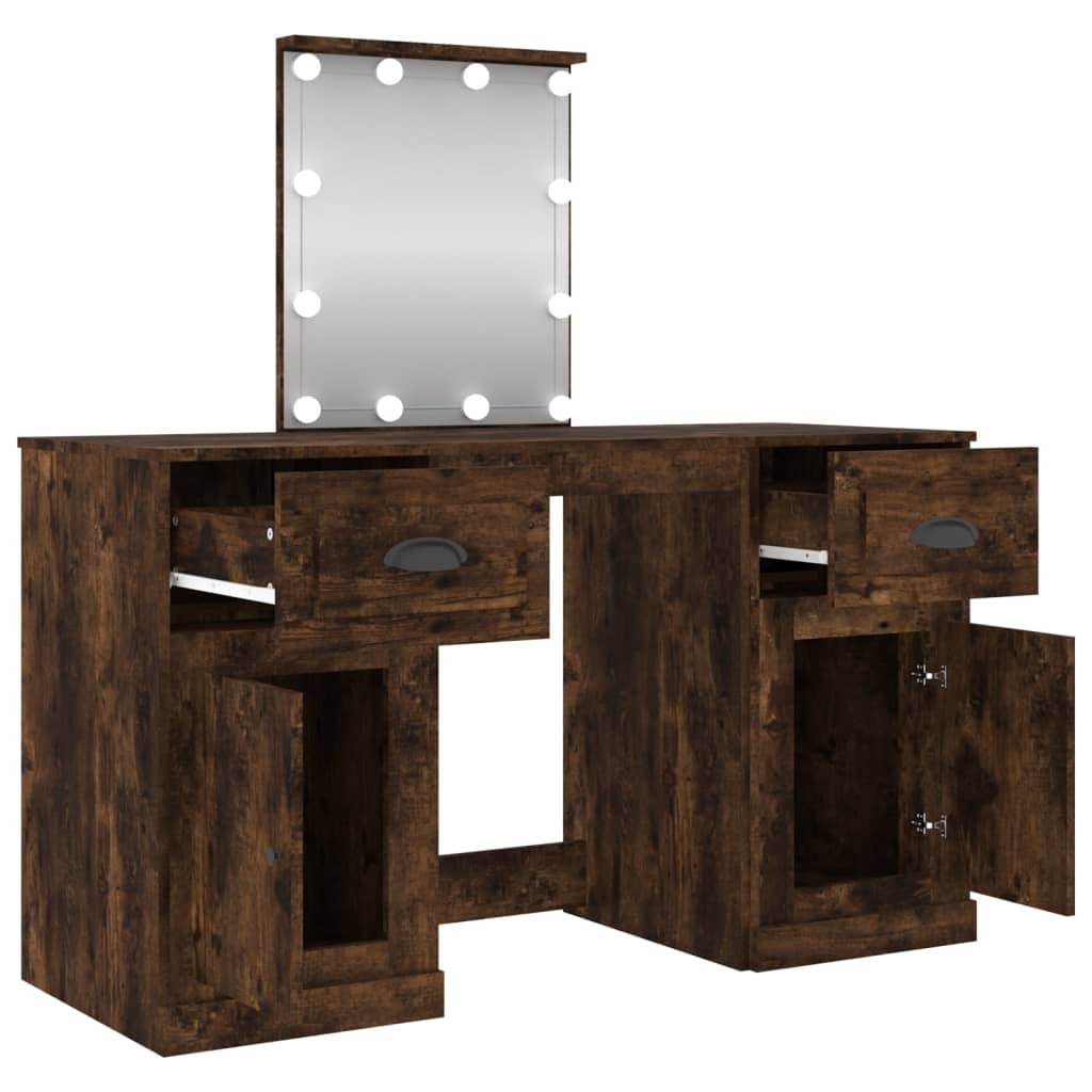 vidaXL Dressing Table with LED Smoked Oak 130x50x132.5 cm 6