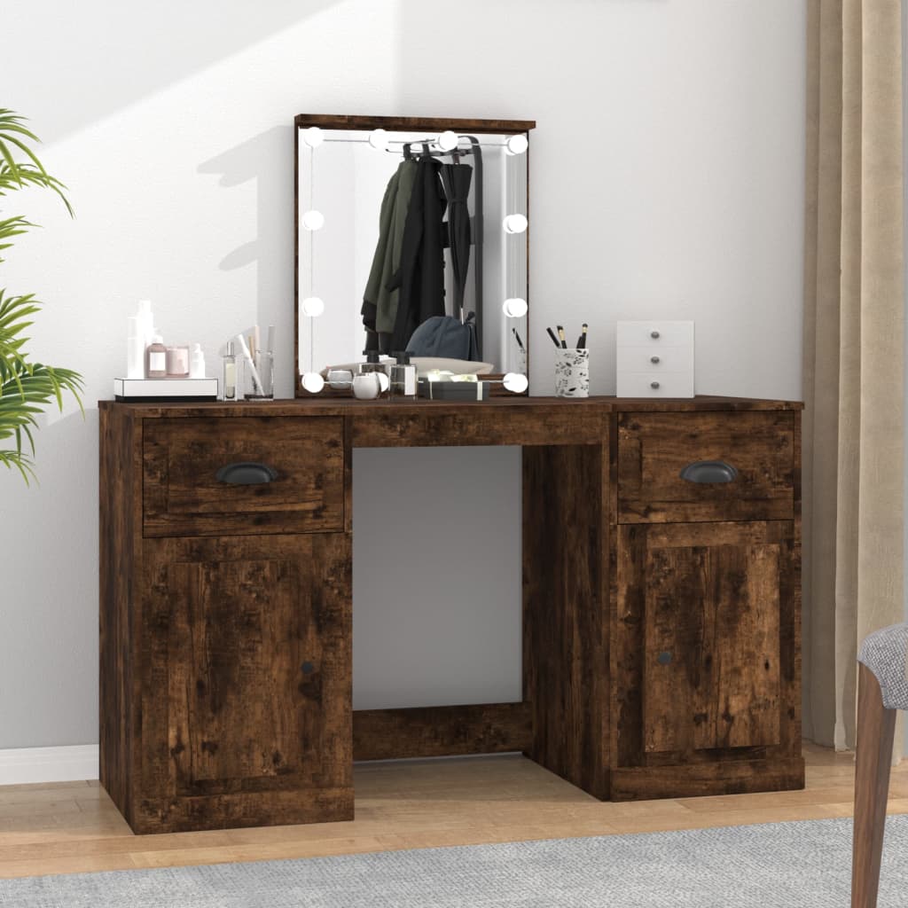 vidaXL Dressing Table with LED Smoked Oak 130x50x132.5 cm 1