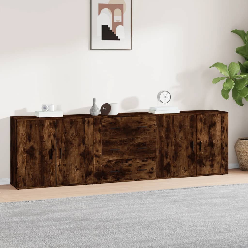 Sideboards 3 pcs Engineered Wood Smoked oak