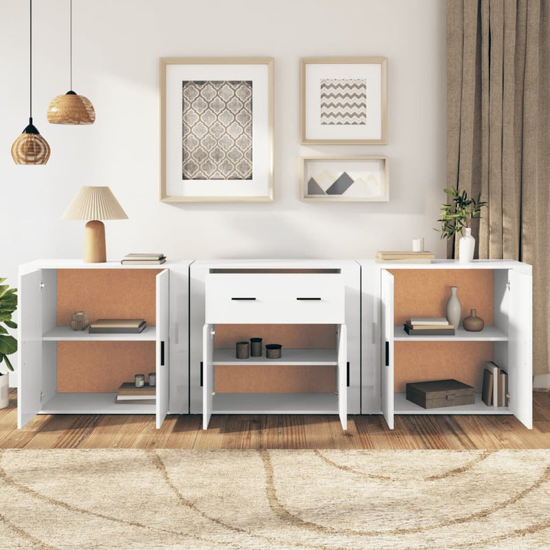 Sideboards 3 pcs High Gloss White Engineered Wood