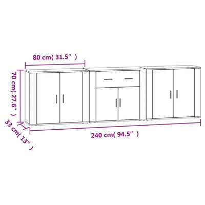 Sideboards 3 pcs High Gloss White Engineered Wood