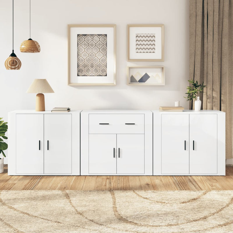 Sideboards 3 pcs High Gloss White Engineered Wood