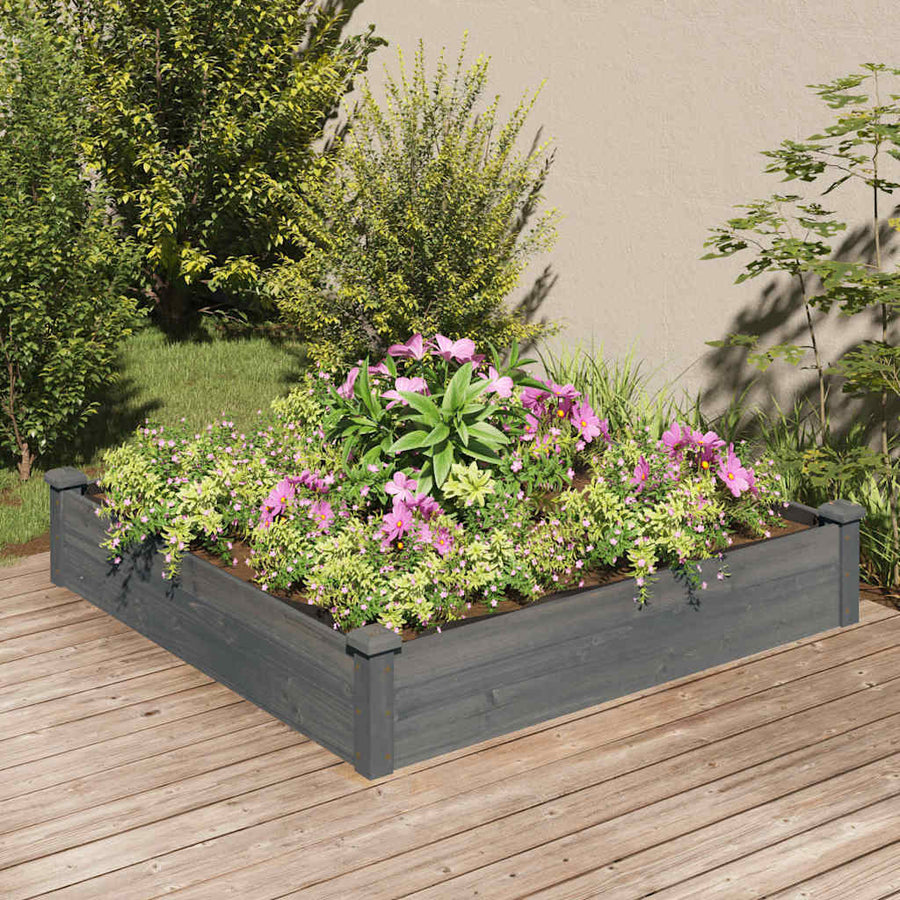 vidaXL Garden Raised Bed with Liner Grey 120x120x25 cm Solid Wood Fir 1