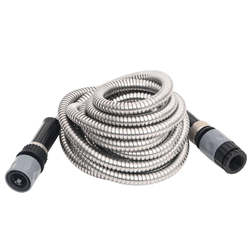 vidaXL Garden Hose with Spray Nozzle Silver 0.6" 22.5 m Stainless Steel 2
