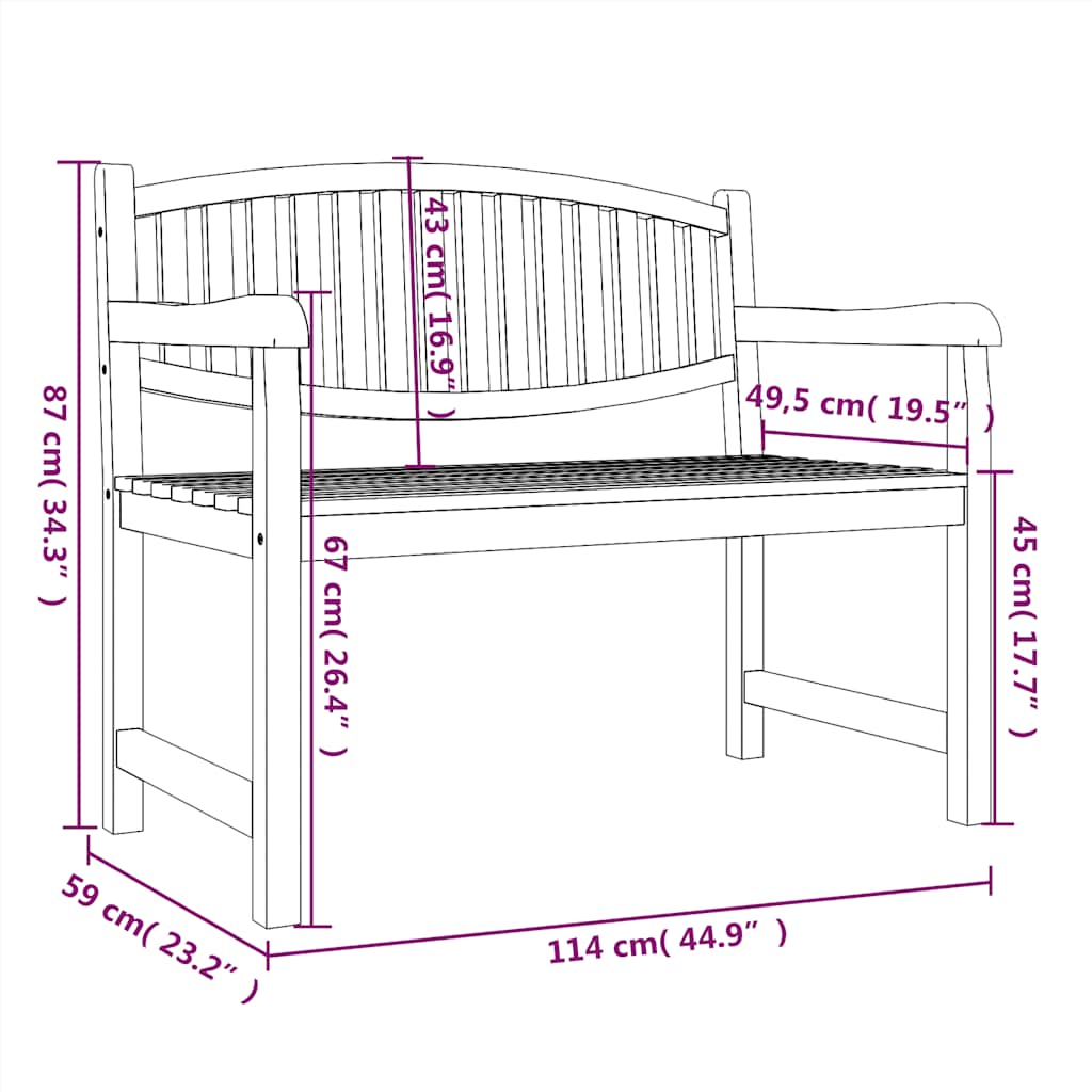 vidaXL Garden Bench 114x59x87 cm Solid Teak Wood 6