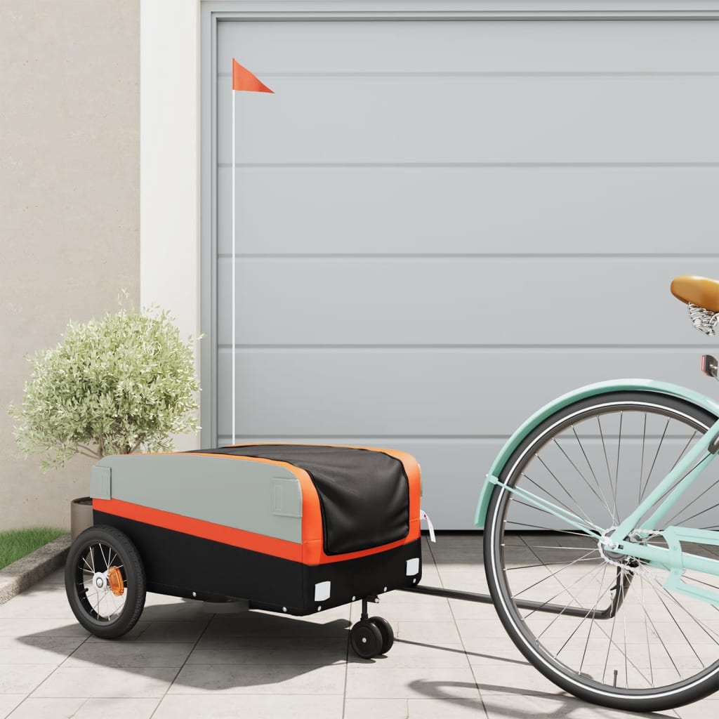 vidaXL Bike Trailer Black and Orange 30 kg Iron 1