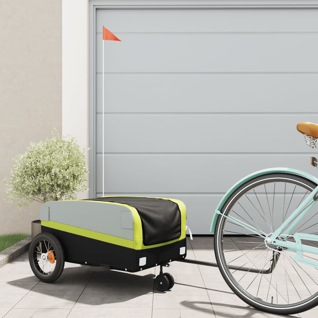 vidaXL Bike Trailer Black and Green 30 kg Iron 1