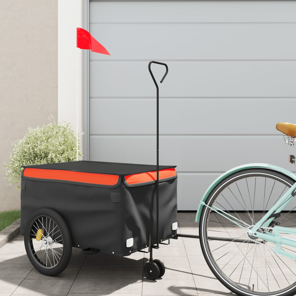 vidaXL Bike Trailer Black and Orange 30 kg Iron 1
