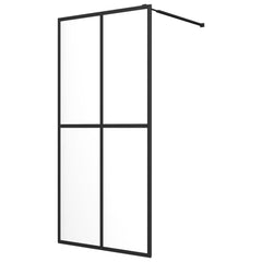 Walk-in Shower Wall with Shelf Black 2x2 Grids Transparent 80 cm 195 cm