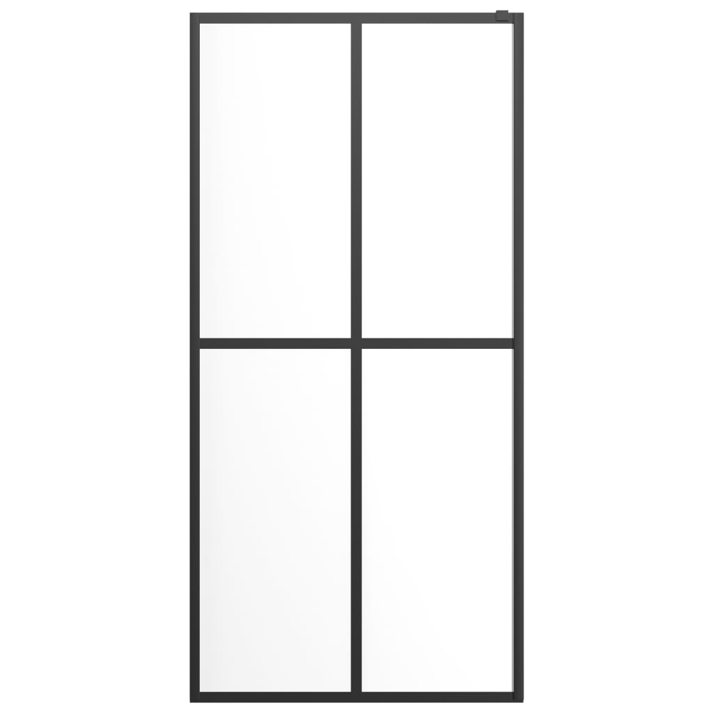 Walk-in Shower Wall with Shelf Black 2x2 Grids Transparent 80 cm 195 cm