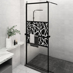 Walk-in Shower Wall with Shelf Black 80 x 195 cm Stone design