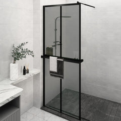 Walk-in Shower Wall with Shelf Black 2x2 Grids Black 80 cm 195 cm