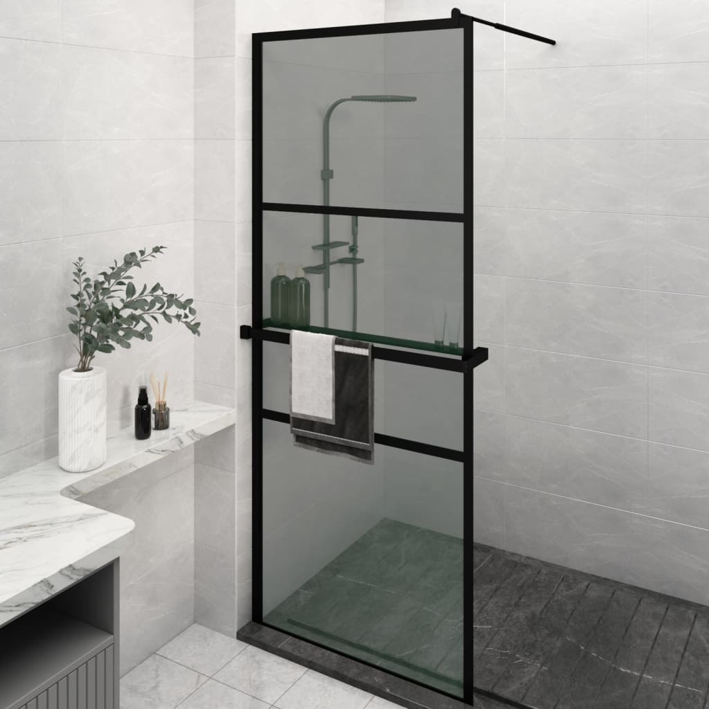 Walk-in Shower Wall with Shelf Black 80 x 195 cm Black