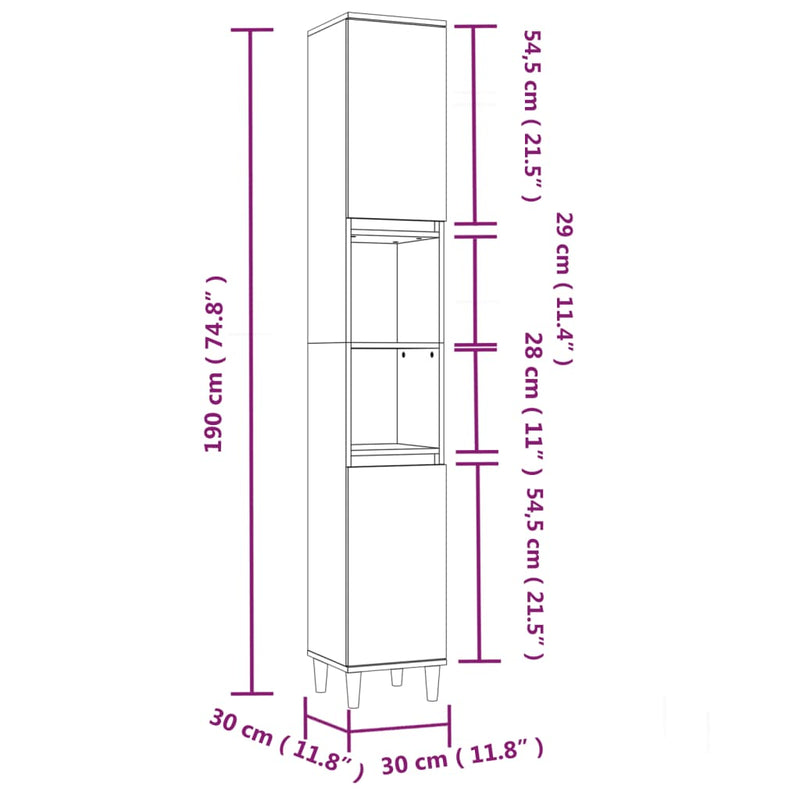 Juego de gabinetes de baño de 3 piezas de madera de ingeniería blanca