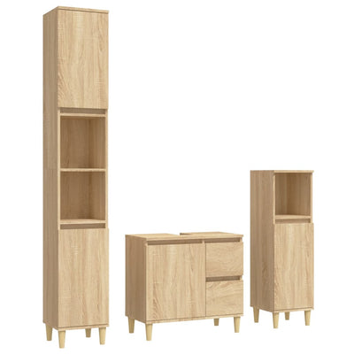 3 Piece Bathroom Cabinet Set Sonoma Oak Engineered Wood