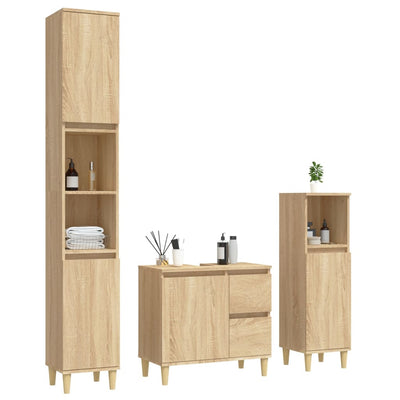 3 Piece Bathroom Cabinet Set Sonoma Oak Engineered Wood