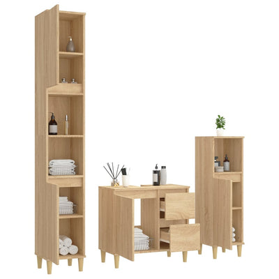 3 Piece Bathroom Cabinet Set Sonoma Oak Engineered Wood