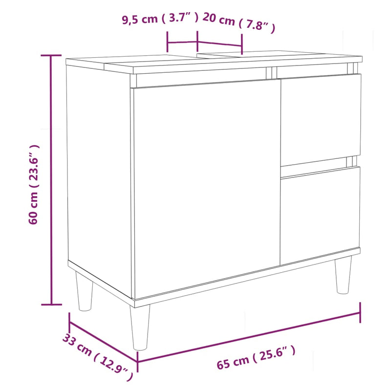 Juego de gabinetes de baño de 3 piezas de madera de ingeniería de roble ahumado