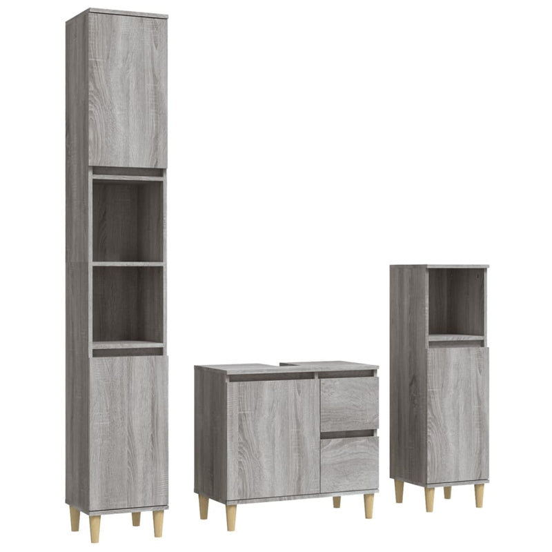 3 Piece Bathroom Cabinet Set Grey Sonoma Engineered Wood