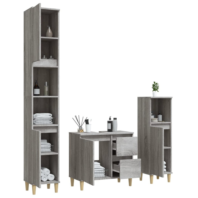 3 Piece Bathroom Cabinet Set Grey Sonoma Engineered Wood