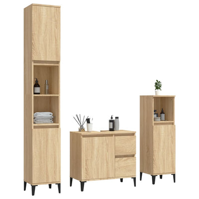 3 Piece Bathroom Cabinet Set Sonoma Oak Engineered Wood