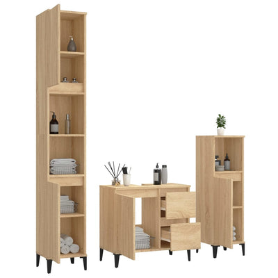 3 Piece Bathroom Cabinet Set Sonoma Oak Engineered Wood