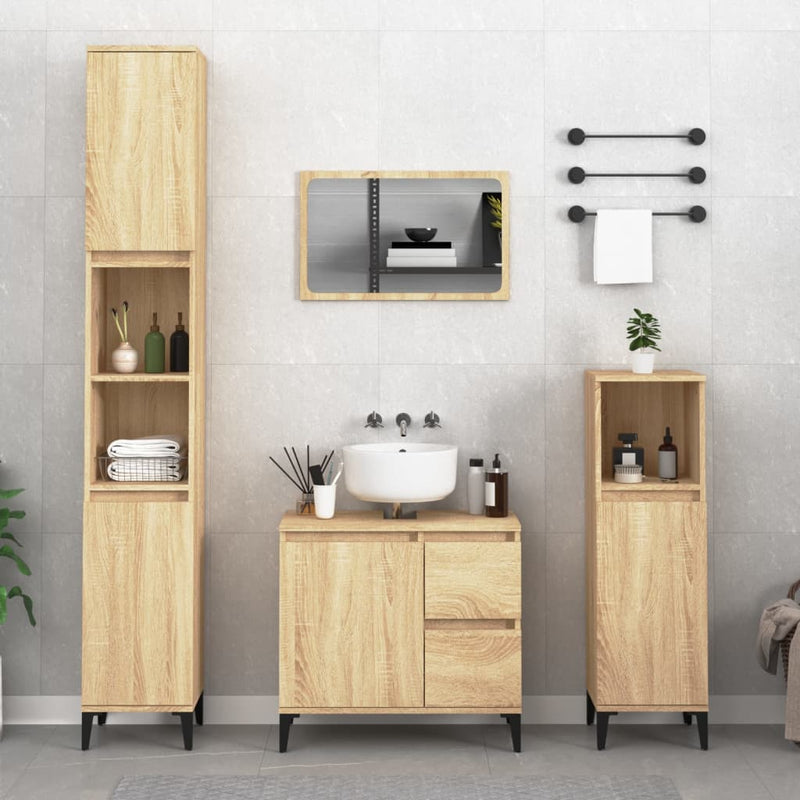 3 Piece Bathroom Cabinet Set Sonoma Oak Engineered Wood