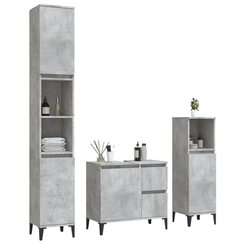 3 Piece Bathroom Cabinet Set Concrete Grey Engineered Wood