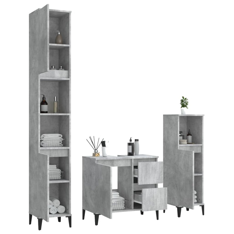 3 Piece Bathroom Cabinet Set Concrete Grey Engineered Wood