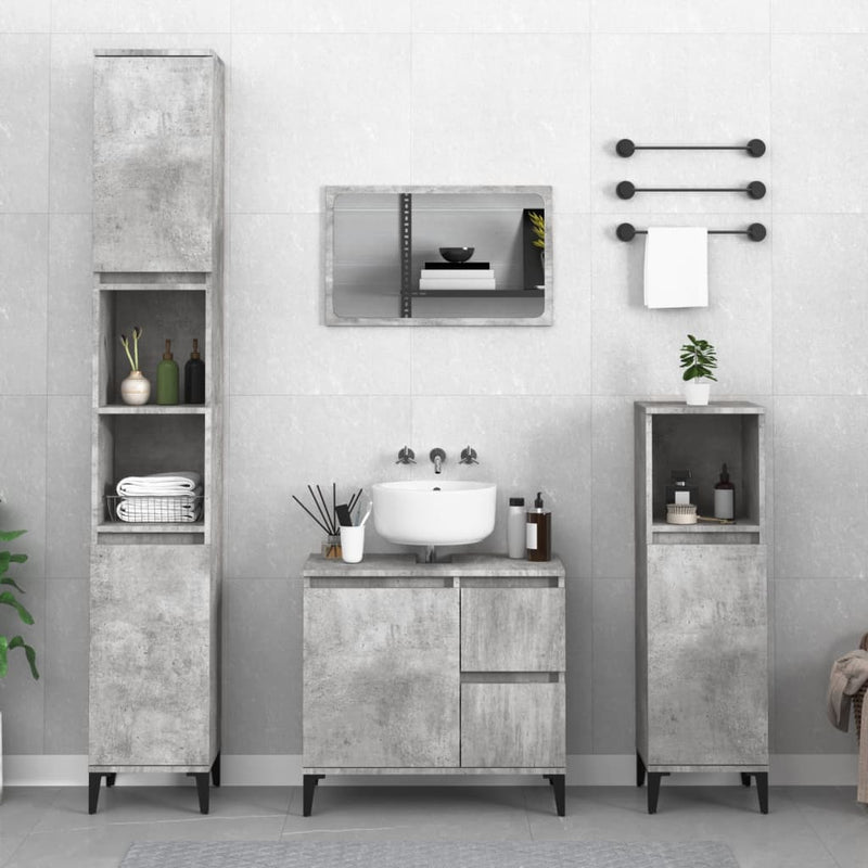 3 Piece Bathroom Cabinet Set Concrete Grey Engineered Wood