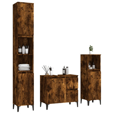 3 Piece Bathroom Cabinet Set Smoked Oak Engineered Wood