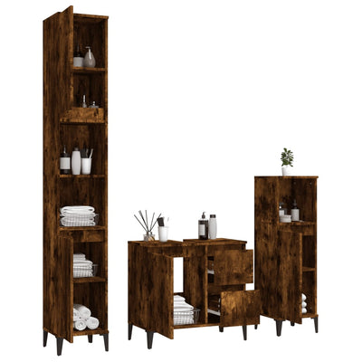 3 Piece Bathroom Cabinet Set Smoked Oak Engineered Wood